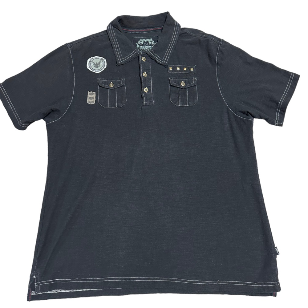 Men's Black Polo Shirt with Patch Details